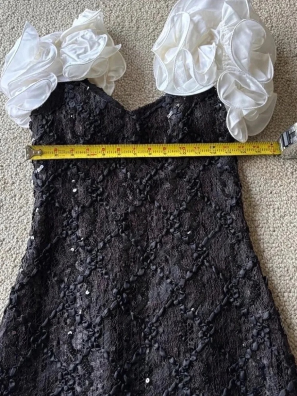 Susan Roselli Vijack Black Sequin Cocktail Dress 4 Rosette Shoulders Pageant - Picture 8 of 10
